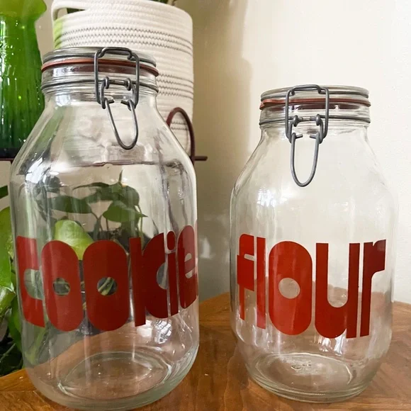 VINTAGE 60’s 70’s RARE mcm canister set block letter cookie sugar tea flour - Picture 4 of 11